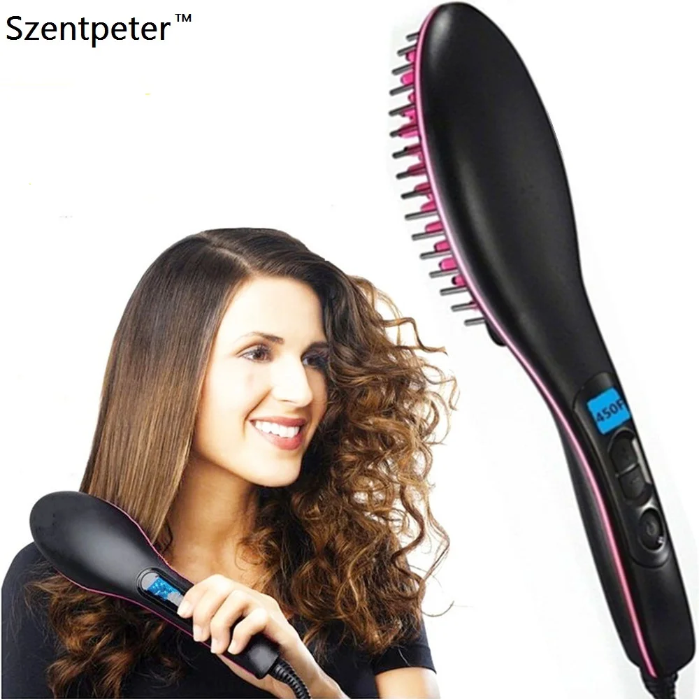 Lcd Display Electric Fast Straight Hair Brush Hair Straightener