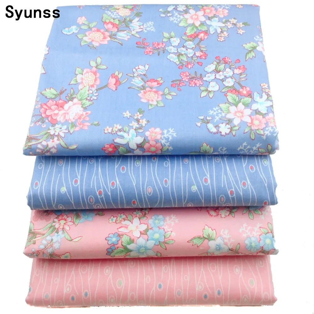 Хлопковая ткань с цветочным принтом Twill синий розовый для рукоделия шитья