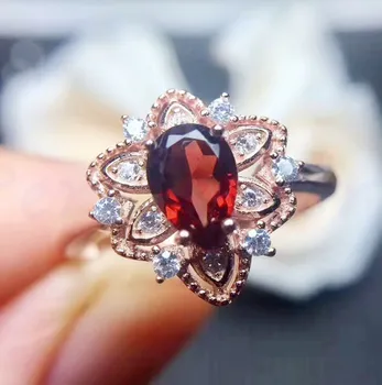 

Per jewelry Real garnet ring Free shipping Natural real red garnet ring 925 sterling silver 1.23ct gemstone #TF18081502