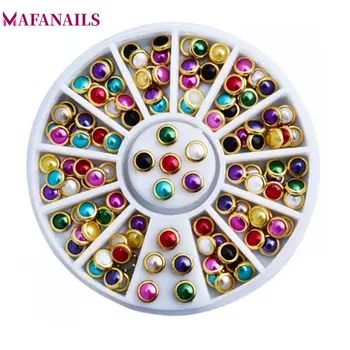 

1 Wheel 4mm Colorful Pearl Rivet Mini Pearl Gems with Gold Accent Rims 3D Nail Art Flatback Resin Gems For Nail Decoration ZP-6#