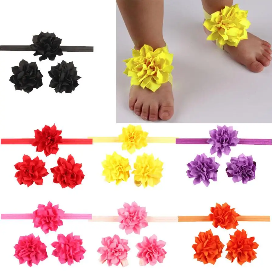 

2018 New Design Kids Floral Girls Lovely Baby Headbands Fashion Baby Girls Toddler Flower Hairband Flower Barefoot Sandal #FT7