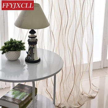 

White Yellow Striped Curtain Living Room Curtains For Bedroom Pastoral Embroidered Tulle Kitchen Cotton Chinese Sheer Decoration