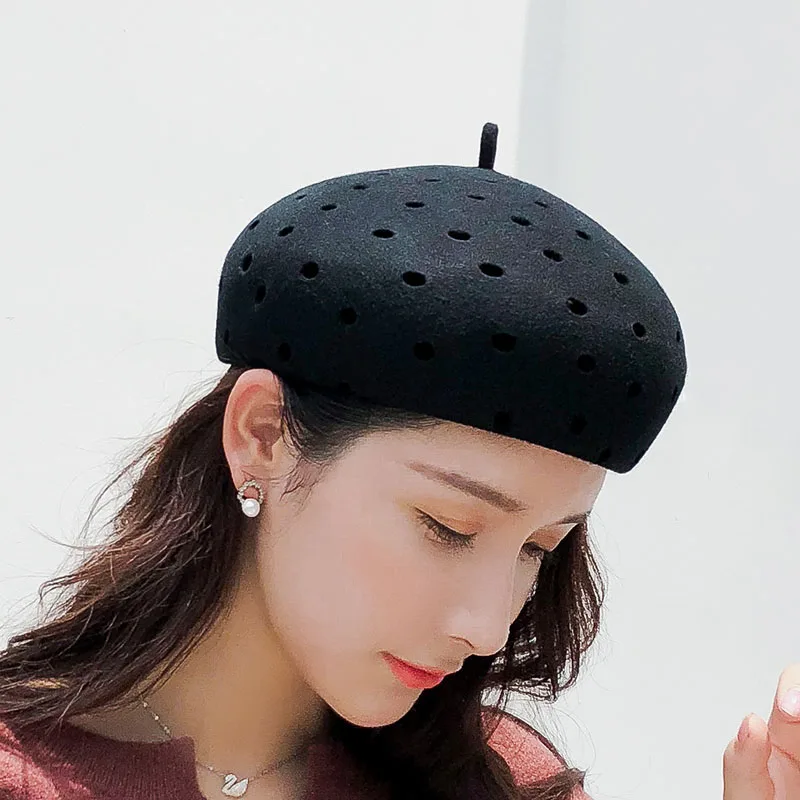 SUOGRY новая мода шляпа для женщин шерсть береты одноцветное цвет полые шерсть фетр кепки женский Boina Шапки Берет Gorras осень зим