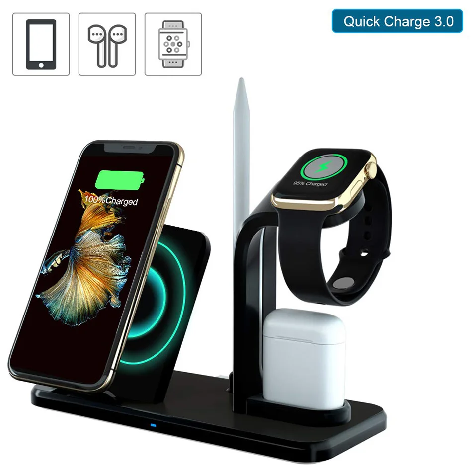 

KEPHE 3 in 1 Qi Wireless Charger Holder Stand For Apple Watch Series 4 3 2 1iPhone XS MAX XR 8 Plus X 8+ Iwatch Airpods Station