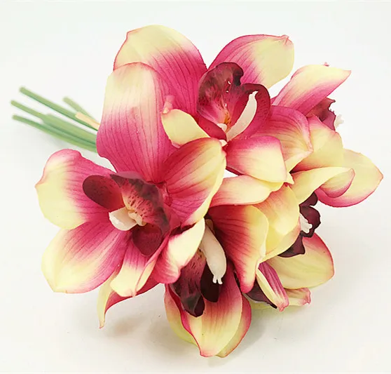 Настоящее прикосновение cymbidium 7 головок короткая съемка украшение стола цветок DIY Свадебные невесты ручной цветы домашний декор искусственная Орхидея - Цвет: light rose red