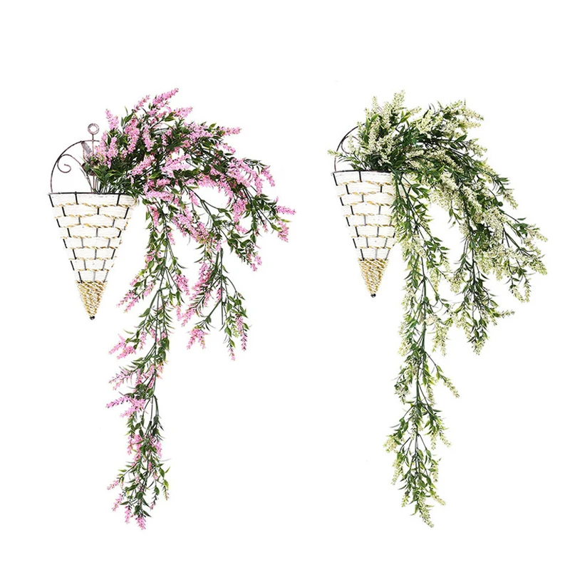 Кантри Стиль Настенные искусственные листья корзина для лаванды цветы дома балкон Свадебный декор 7A2115