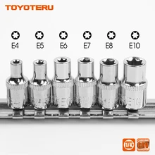 Новинка 1/4 дюйма(6,3 мм) Torx Star Bit Female E Socket Set E4, E5, E6, E7, E8, E10 в металлическом разъемном рельсе