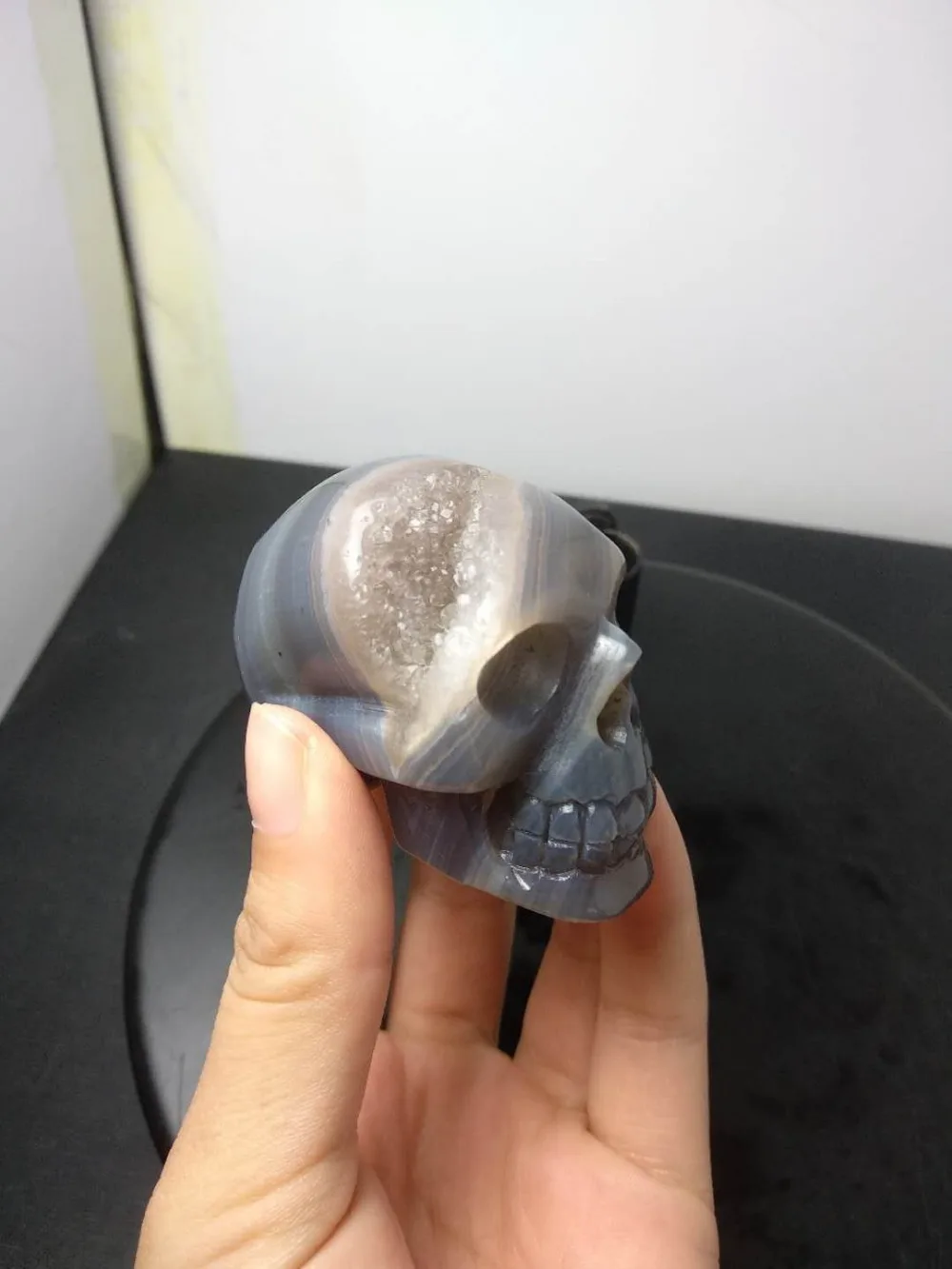 

Natural agate geode handmade refinement Carving craft skull Crystal Healing Reiki Deco