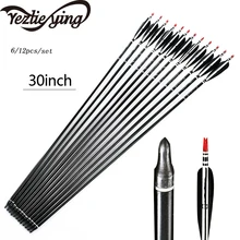 6/12 шт. 30 дюймов углерода стрелки Турция Черный и белый перо 20-50 фунтов Охотный арбалет с употреблением желтого зубчика-лук блочного лука охота стрельба из лука