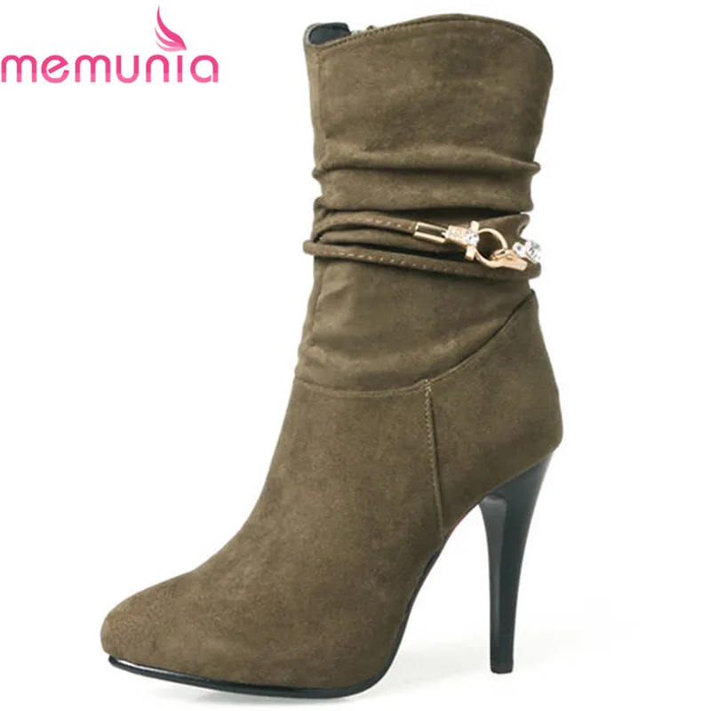 

MEMUNIA 2019 new arrival women boots flock solid color autumn winter ankle boots platform female shoes high heels boots black