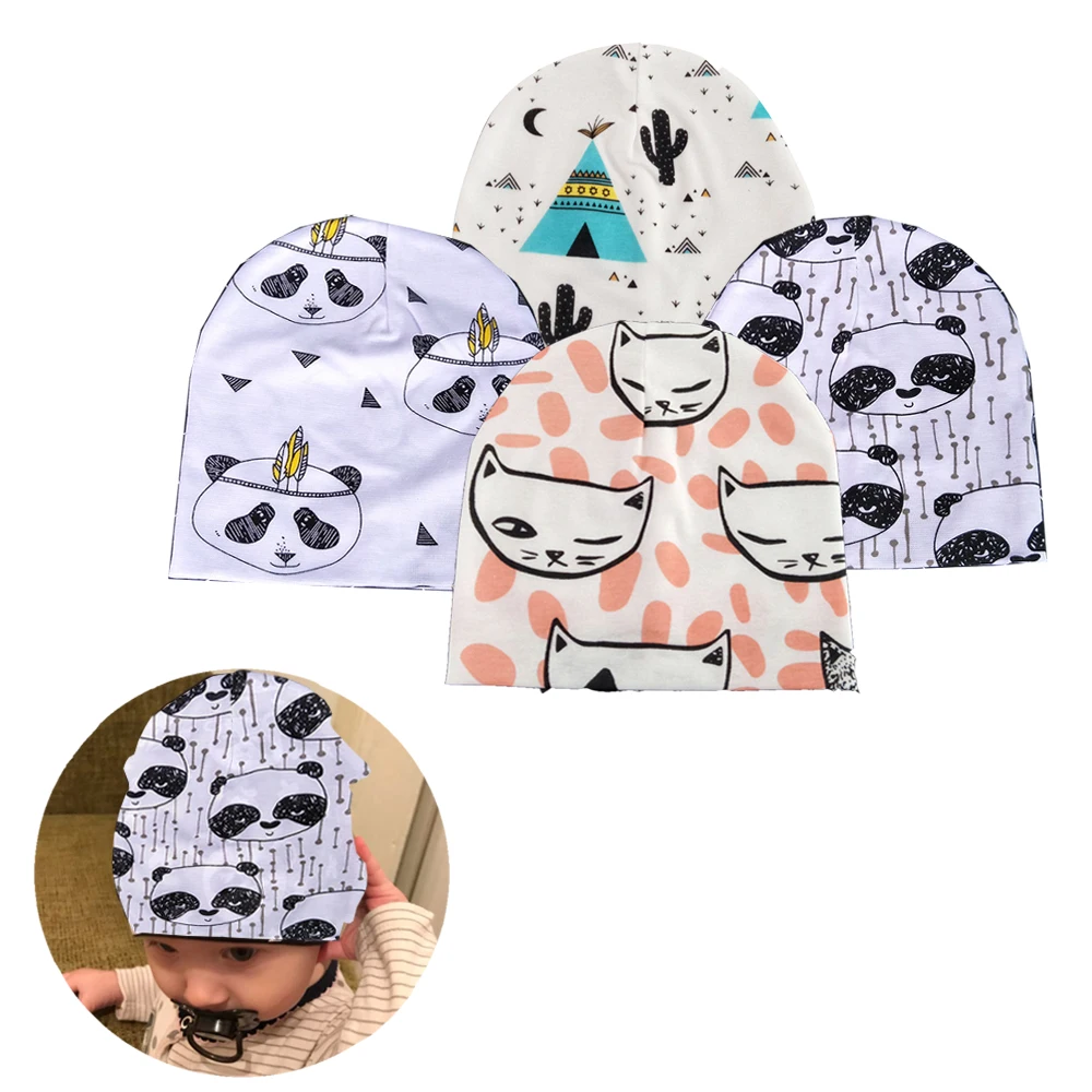 

19*20cm Brand Baby Hat Knit Cotton Cartoon Bear Batman Print Baby Caps For Boys Girls Spring Autumn Children's Hats Child Beanie