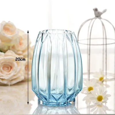 Простая Геометрическая Вертикальная призматическая стеклянная ваза, прозрачные обеденные настольные поделки, вазы, Современная ваза, украшение для дома, гостиной - Цвет: Lake blue 20cm