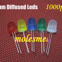 1000 шт. 5 значение 10 мм рассеянный красный, желтый, синий, зеленый, белый r, g, b, w, y, смешанные цвета LED 200 шт. каждый цвет