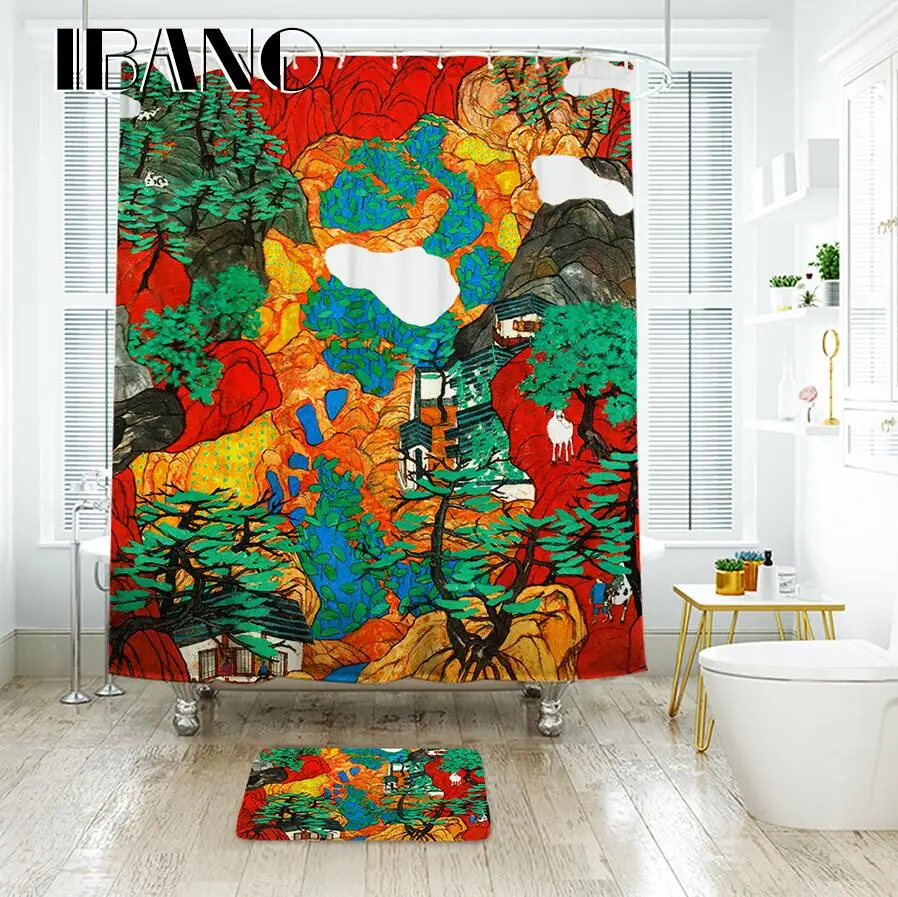 IBANO Абстрактная живопись занавеска для душа Водонепроницаемый полиэстер ткань для ванной занавеска для украшения ванной комнаты с 12 крючками - Цвет: 4