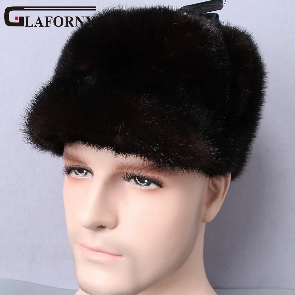 Glaforny полностью натуральная норковая меховая шапка натуральный мех мужские шапки с Ленточные топики повседневные кепки с козырьком для российских мужчин