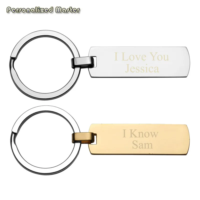 

Personalized Master Engraved 1-2pcs Name Message Mirror Polished Silver/Gold Key Chain Stainless Steel Dog Tag Keychain Jewelry