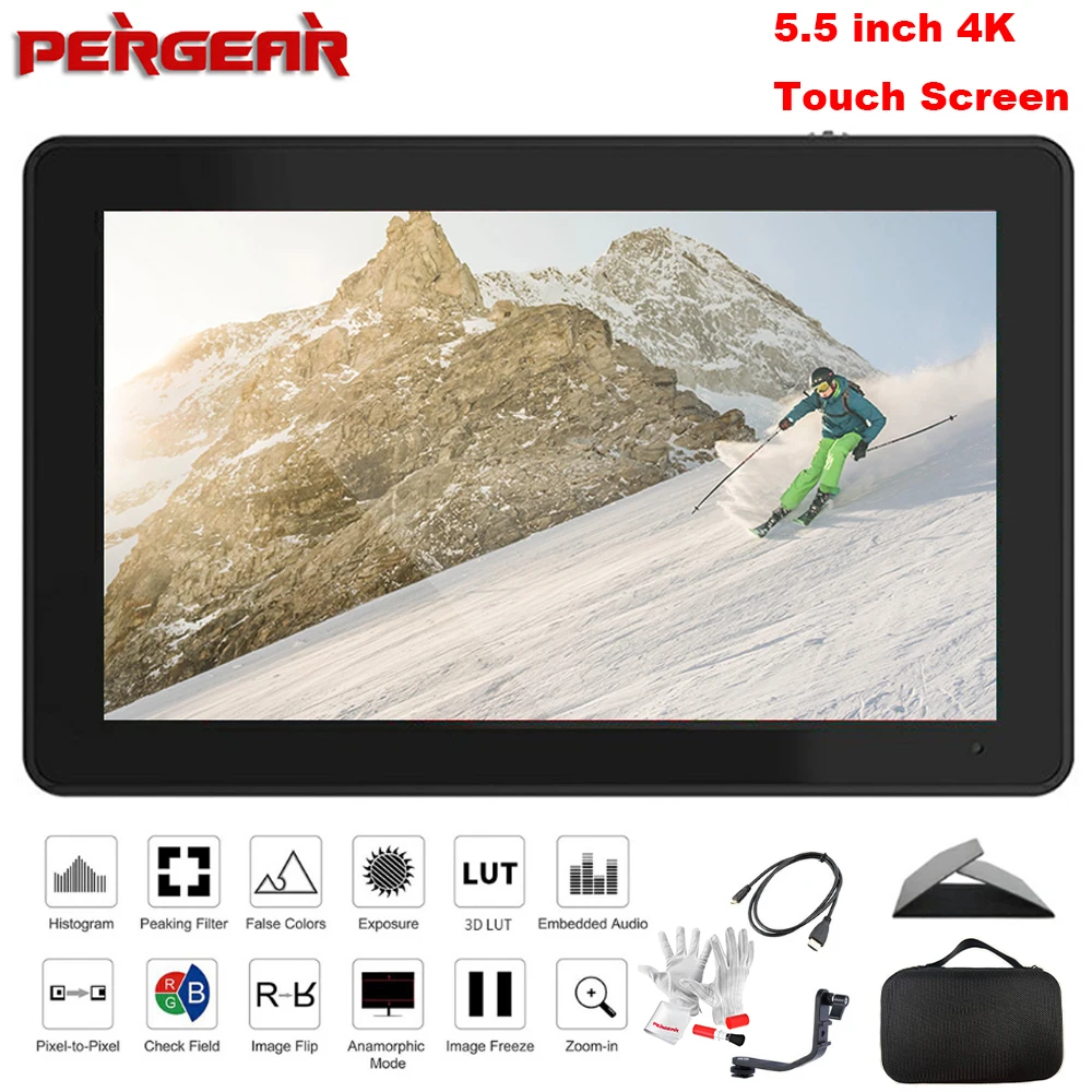 Pergear A6 Plus 5.5inch Touchscreen IPS 1920X1080 4K HDMI Camera Monitor Brightness 500cd//m2 3D Lut Camera Video Field Monitor,W//Battery and Charger