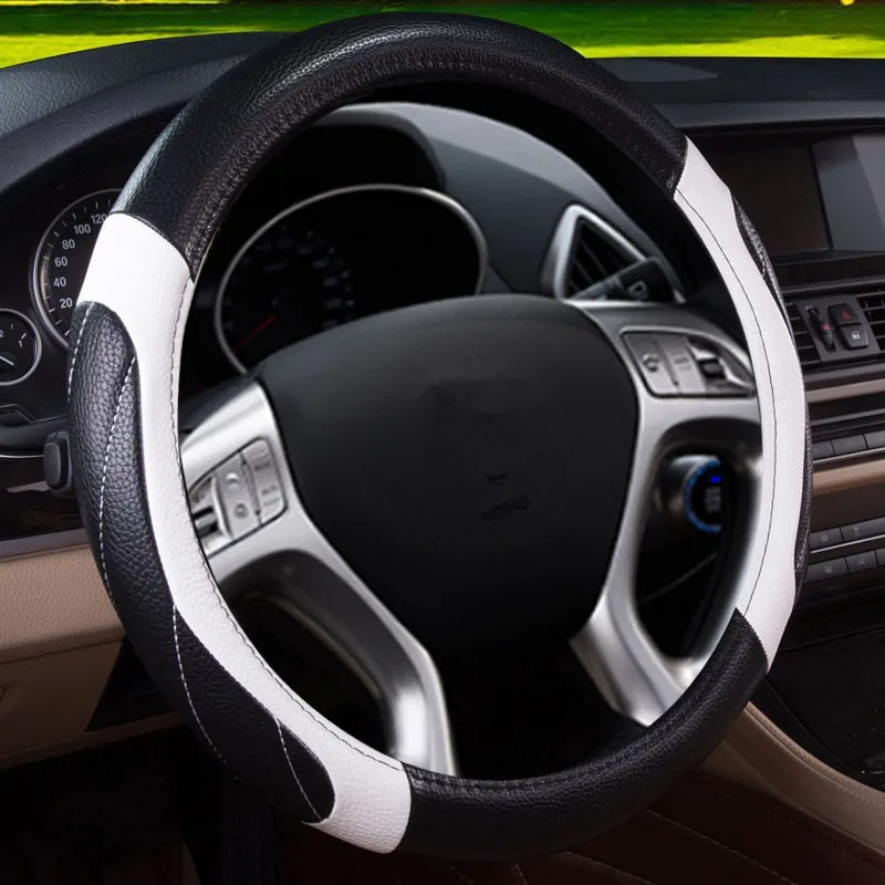 38cm Black White Summer Car Steering Wheel Cover Anti-slip Sport Style Steering Cover for Interior Styling 38cm Black White Summer Car Steering Wheel Cover Anti-slip Sport Style Steering Cover for Interior Styling