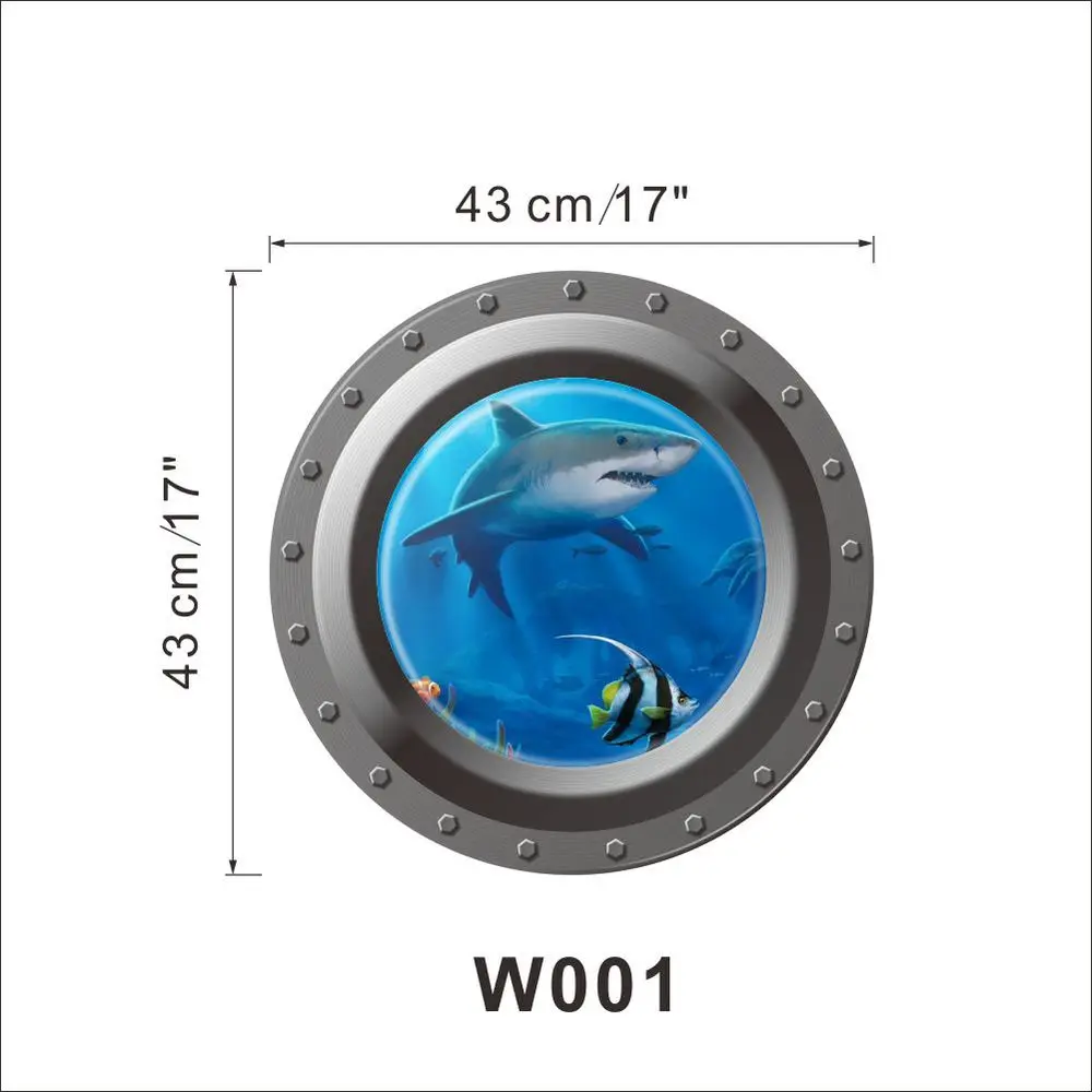 3d вид на океан окно подводной лодки наклейки на стену иллюминатор графика морской портал пилинг палка морской круиз искусство украшения детской комнаты - Цвет: w001