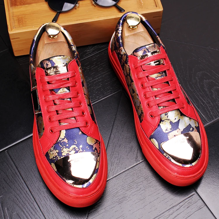 Stephoes Для мужчин модные повседневные лоферы; мужские летние металлические молодежи дышащая обувь для отдыха на шнуровке; Выходные туфли на выпускной бал Роскошная фирменная обувь - Цвет: Красный