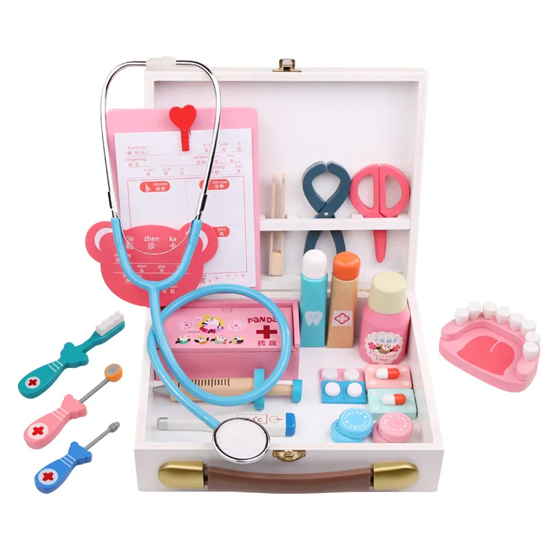 Wooden Pretend Play Doctor Educationa Toys for Children Medical Simulation Medicine Chest Set for Kids Interest Development Kits