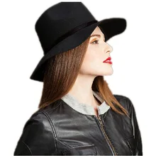 LUCKYLIANJI повелительница Для женщин широкими полями Шерсть Войлок Джаз кожаный ремешок Панама фетровая шляпа флоппи Боулер шапки(Размеры: 57 см настроить