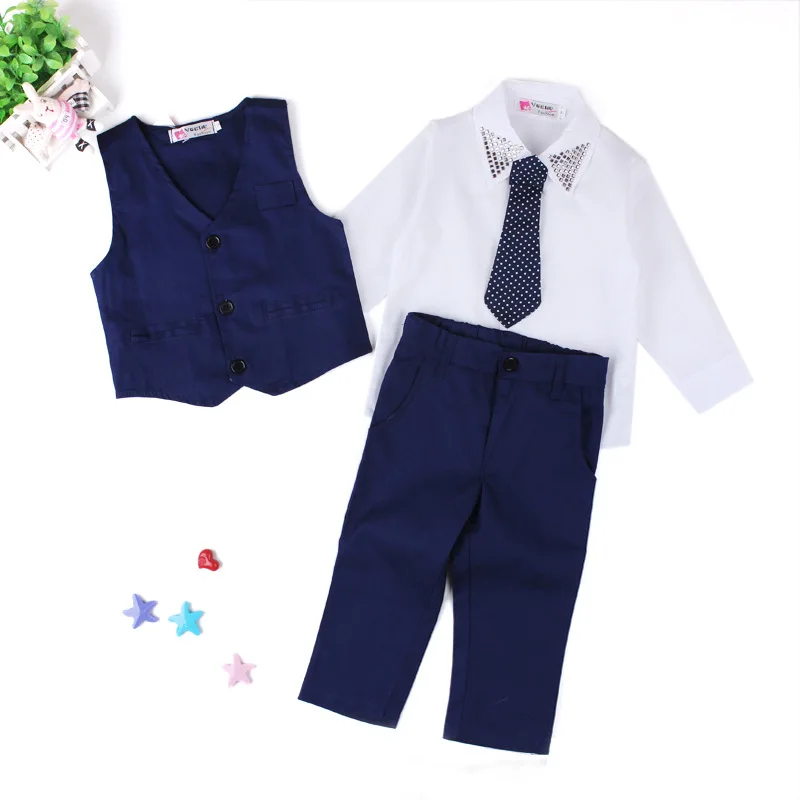 

Boys Suits For Weddings Formal Turn-down Collar Suit Boys Clothes Tie + Vest + shirt + trousers 4pcs Sets Children