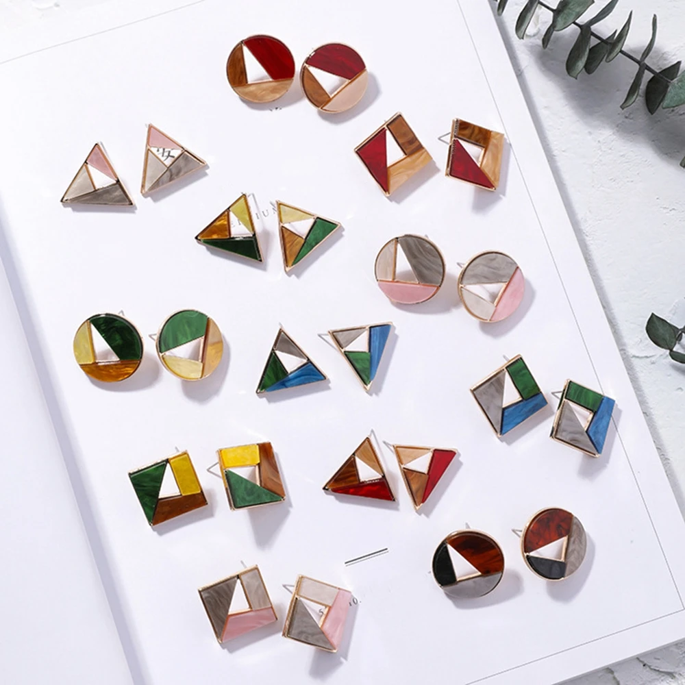 

Fashion Acrylic Color Texture Color block Stud Earrings Individual Openwork Geometric Round Square Lady Stud Earrings Jewelry