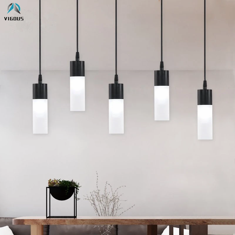 الشمال بار g9 أدى قلادة ضوء ماتي أسود الزجاج أنبوب ظلال إسقاط كابل شنقا مصباح ضوء الجدول بريقا luminarias
