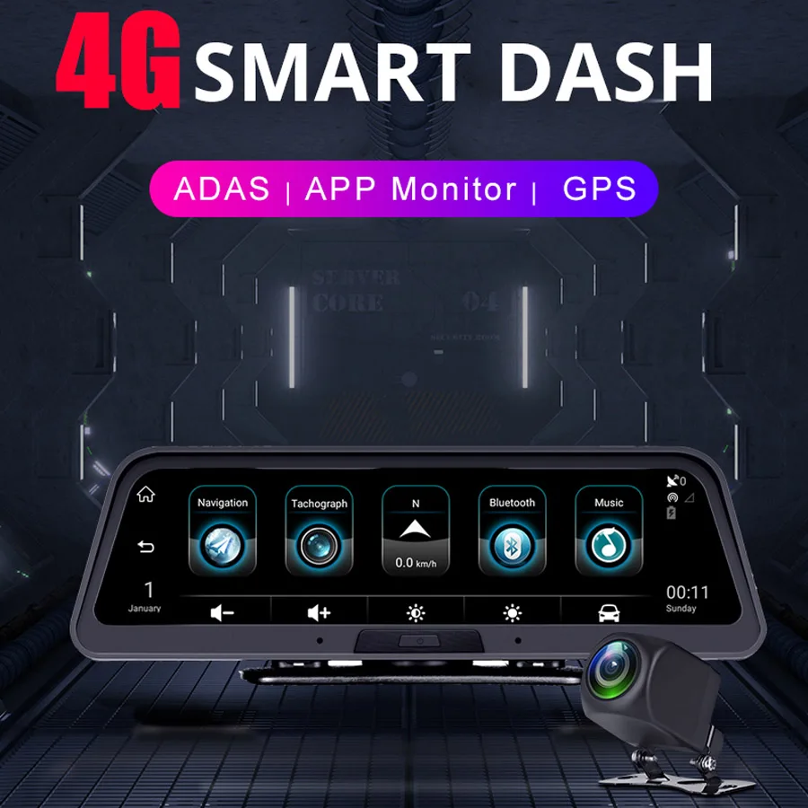 WHEXUNE 4G Car DVR ADAS Android Smart rearview mirror navigation Video Recorder car dvr with two cameras APP Remote Monitor 1080