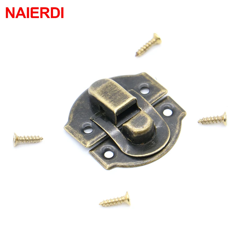 

10PCS NAIERDI 30x25mm Antique Metal Lock Catch Curved Buckle Gold Horn Lock Clasp Hook Gift Jewelry Box Padlock With Screws