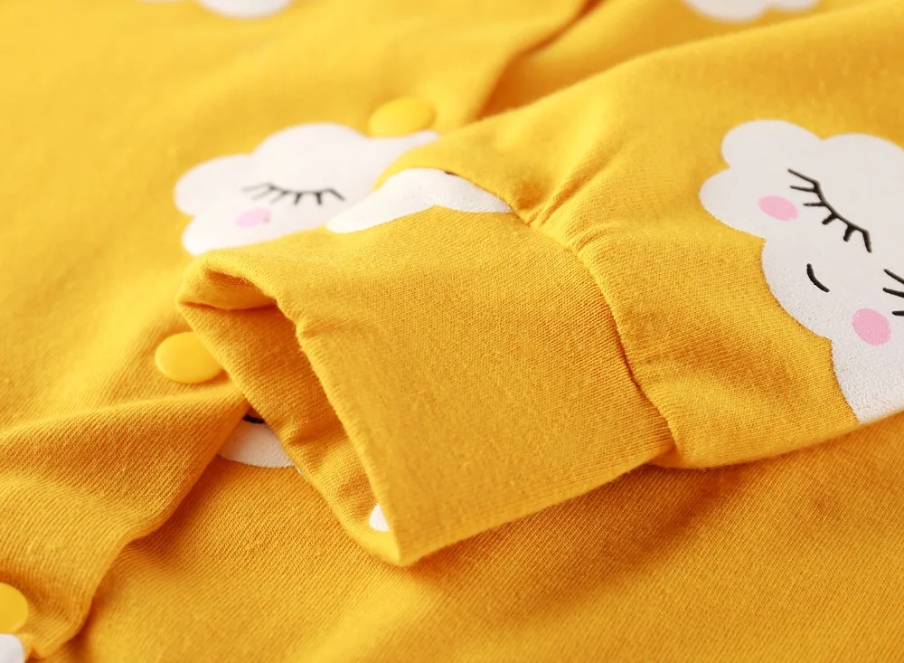 Новинка года, модная одежда для новорожденных девочек длинный Детский комбинезон с белыми облаками+ повязка на голову, комплект из 2 предметов комплект одежды для младенцев