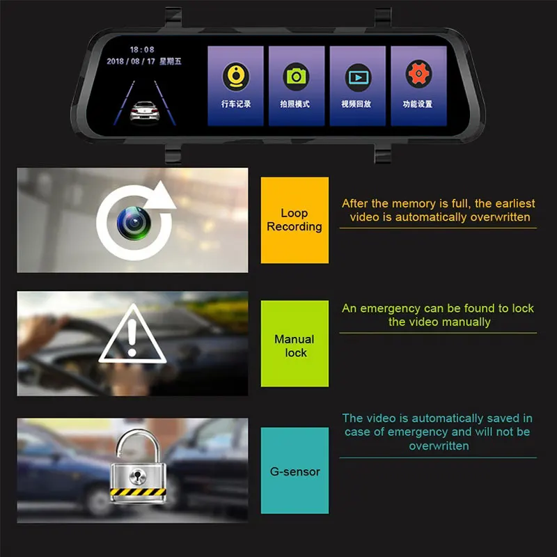  Vehemo 10 Zoll Auto Video Recorder Dash Kamera Dual Objektiv Nachtsicht für GPS Fahren Recorder Kam