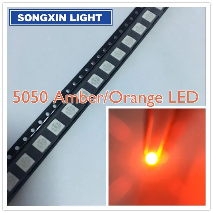 50 шт. SMD 5050 Светодиодный оранжевый/янтарный ультра яркий светодиодный светильник, излучающий диодную лампу, поверхностное монтаж SMT Bead