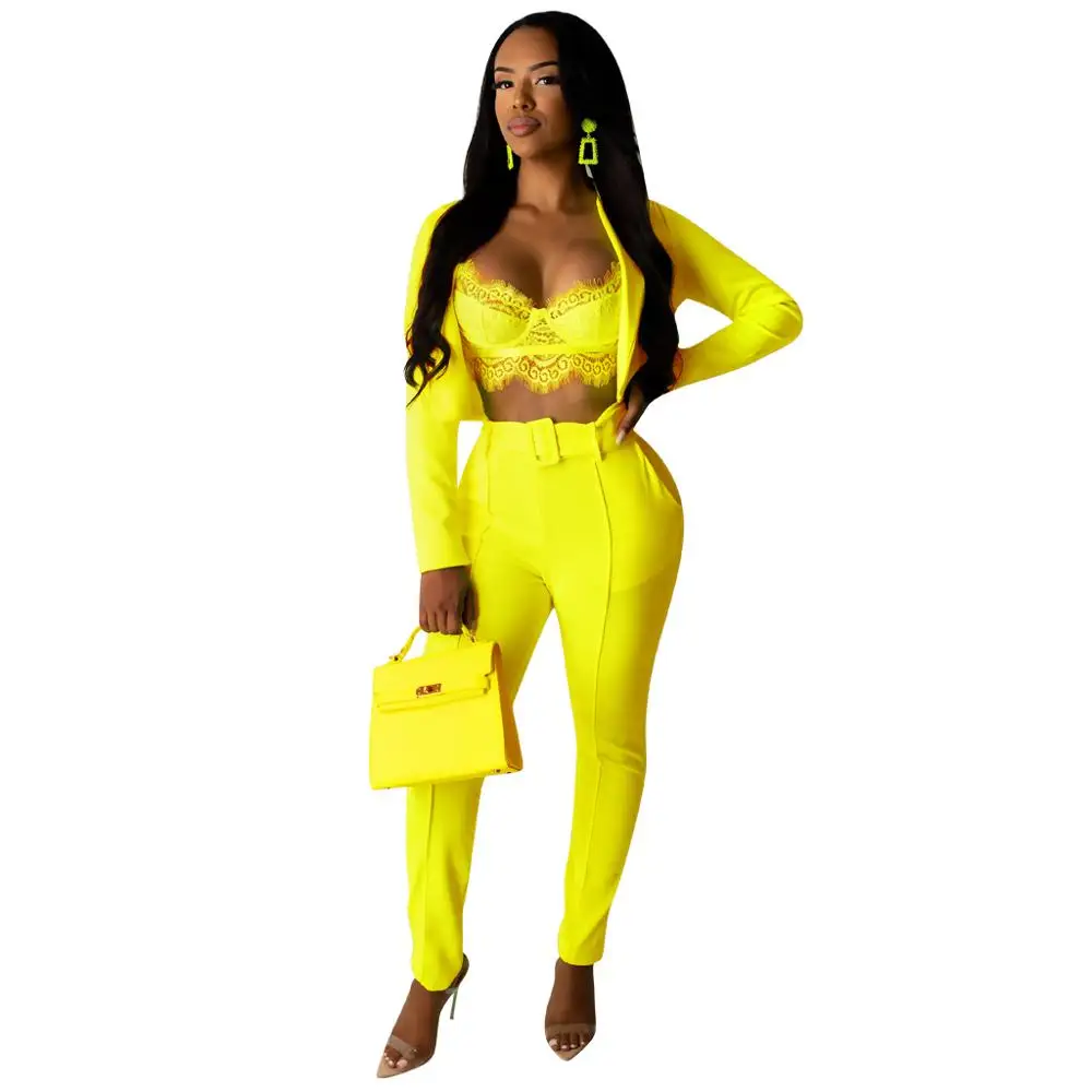 

Two Piece Set Women Autumn Casual Long Sleeve Pockets Blazers Pencil Pants Suit 2PCS Slim Solid Fashion Streetwear