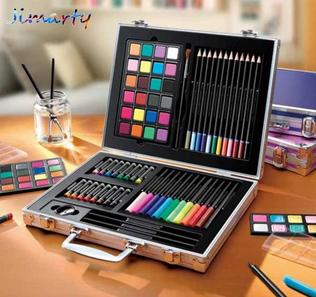 Koop 64 stks set kids gift educatief tekening set krijt borstel krijt schets potlood Water kleur poeder gum schilderen school supply