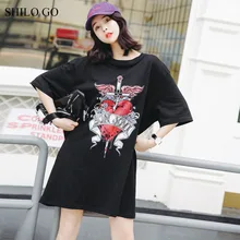 SHILO GO футболка Женская Летняя мода лаконичный Повседневный О-образный вырез с коротким рукавом Футболка свободная любовь панк принт Черная футболка белый