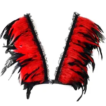 Перо шаль на плечи бюстгальтер жгут Для женщин Cupless топ Strappy бандаж Harajuku панк плюс Размеры Body Art танец клуб рейв одежда