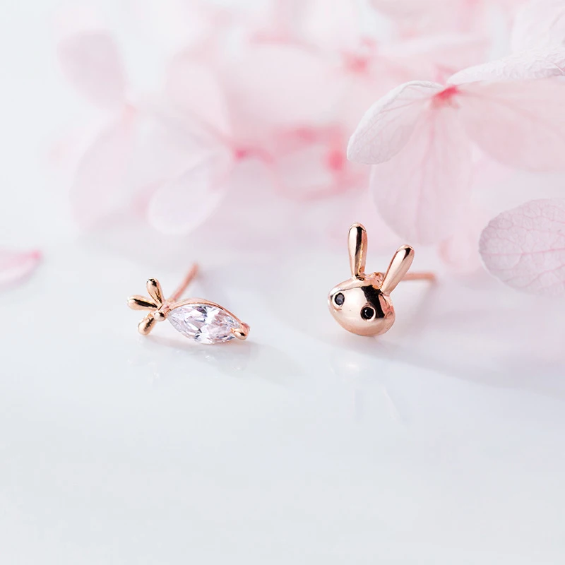 MloveAcc животных Коллекция 925 пробы серебро милый кролик и морковь Ясно CZ серьги гвоздики для женщин модные серебряные ювелирные изделия