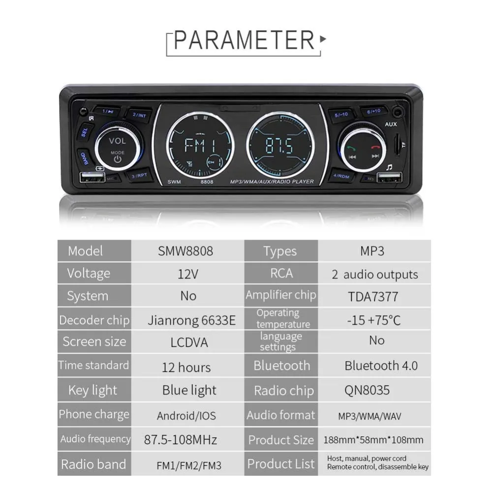 Радио 1 din oto teypleri, Автомобильный MP3-плеер, Авторадио, Bluetooth, fm-радио, автомобильное аудио, телефон, зарядка, стерео, AUX, авто радио, USB, TF