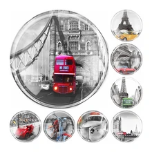 

Handmade 6 Size Glass Famous Buildings Eiffel Tower Flatback Cameo Cabochon Domed DIY Jewelry Charm Photo Pendant Setting