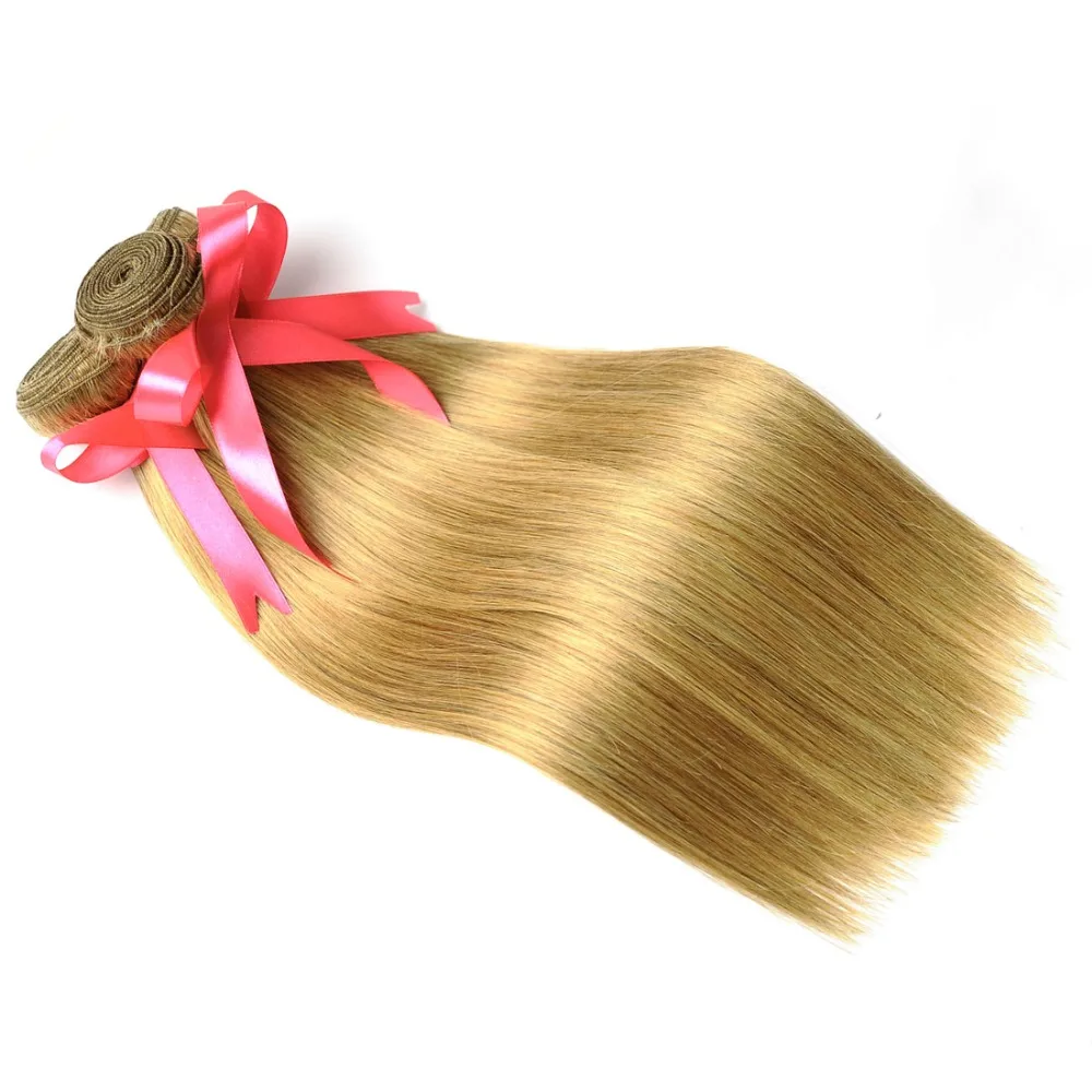 Color 27 Blonde Straight Hair 3 Bundle With Closure Brazilian Human Hair Weave Honey Blonde Bundle With Closure Soft Human Hair Full Bundles Thick Hair No tangle (40)