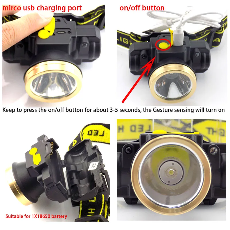 Potente lampada frontale a LED ricaricabile telescopica zoomabile faro anteriore da lavoro impermeabile per esterni torcia frontale ad alto Lumen  39