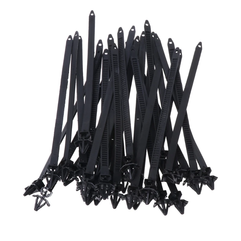 

Hot New 30 Pcs 175mm Nylon Black Car Cable Strap Push Mount Wire Tie Retainer Clip Clamp High Quality