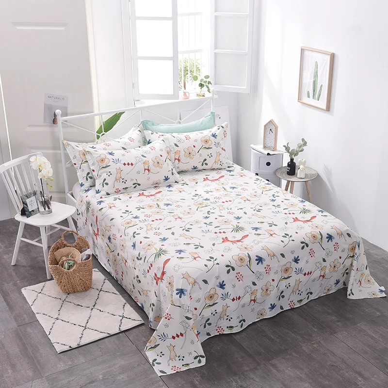 

Floral leaf Pattern Flat Sheet 100% Cotton Bed Sheet for Child Kids Adults Twin Full Queen Size Mattress Protector Cover bedding