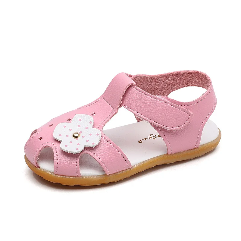 

COZULMA Girls Protect-Toe Beach Sandals Kids Solid Color Anti-slip Children Flower Slippers Baby Toddler Cut-Outs Sandals Shoes