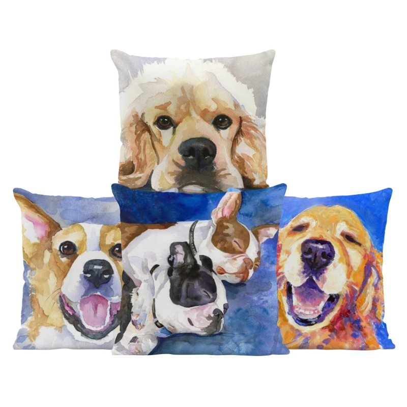 

Sleeping French Bulldog Cushion Cover Corgi Puppies Pomeranian Beagle Dad Hug Pillow 45Cm Peach Skin Decorative Sofa Pillowcase