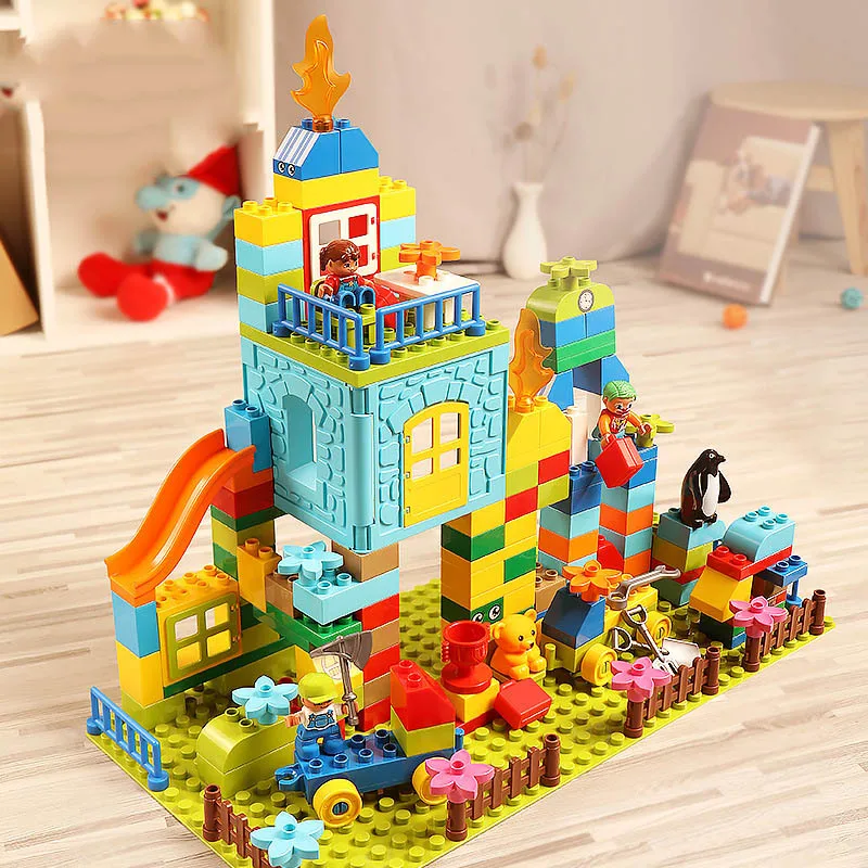 

Building Blocks Marble Race Run Jungle Adventure Track160 pcs Blocks Compatible Legoed Duploed Big Size Maze Ball Bricks toy