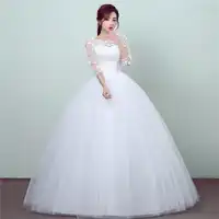 New Fashion Simple Lace Half Sleeve Wedding Dresses O-Neck Elegant Floral Print Plus size Vestido De Noiva Bride Gown Cheap