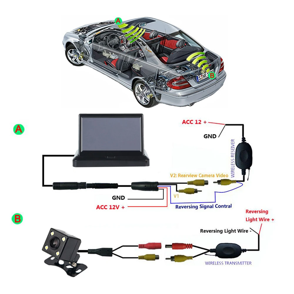 Podofo 4," складной беспроводной автомобильный монитор заднего вида цветной ЖК-дисплей TFT экран ночного видения для автомобиля резервная камера заднего вида